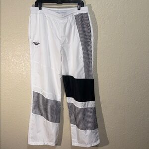 Reebok Womens L White Black Track Pants Colorblock Straight Leg Athletic